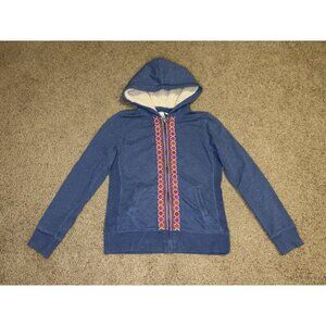 LUCKY BRAND Embroidered Full Zip Blue Hoodie Jacket Aztec Southwestern Y2k M
